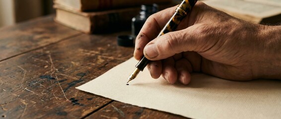 Close Up of Hand Writing with Vintage Fountain Pen