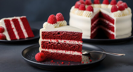 Red Velvet Cake Slice Raspberry Cream Cheese Frosting