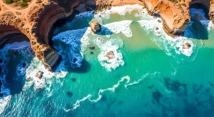 Aerial Ocean Beach Cliffs Waves Turquoise Water