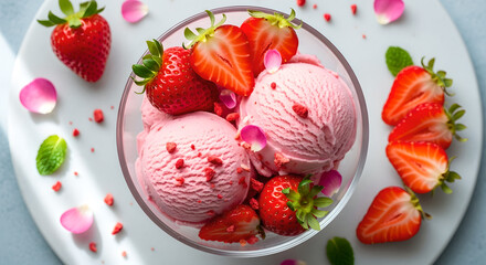 Strawberry Ice Cream Pink Dessert Overhead Shot