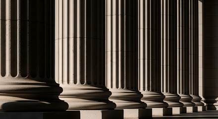 Stone Columns Fluted Architectural Design Strong Light Shadows