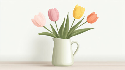 Obraz premium Fresh spring tulips in a vase for home and kitchen decor