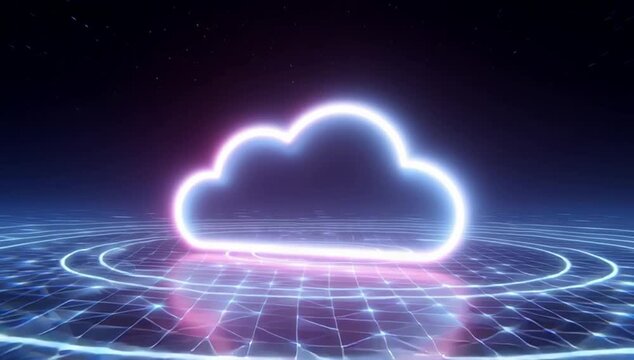 cloud icon on a digital background with glowing light effects, a hologram technology concept Generative AI