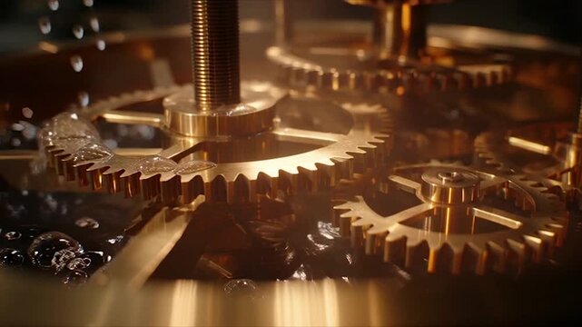 Close-up of intricate clockwork gears in motion, symbolizing time and precision.