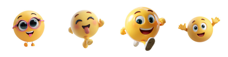 3D Cute Emoji Characters Set with Happy and Playful Facial Expressions for Social Media Reactions, Messaging Stickers, User Interface Icons, Digital Emotions and Fun Mascot Design
