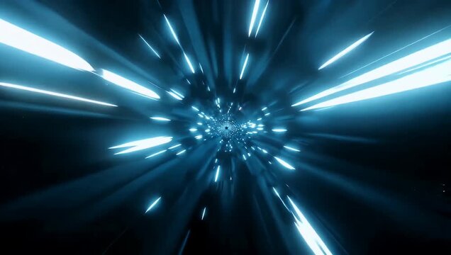Dynamic 4K abstract visual of bright neon blue light beam streaking across dark background creating an energetic glow flare with sharp motion edges suitable futuristic music tech themed 