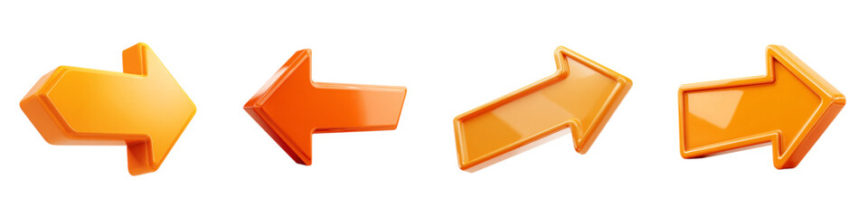 3D Orange Direction Arrow Icons Set for Navigation, Next and Previous Buttons, User Interface Design, Website and Mobile App Controls, Infographics and Digital Presentation