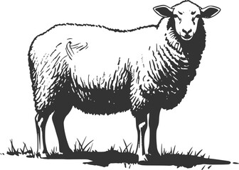 静かに立つ羊の墨絵
