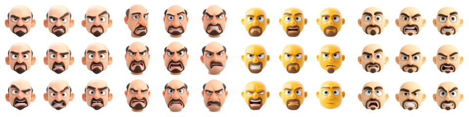 3D Male Character Face Emoji Set with Multiple Facial Expressions and Emotions for Social Media Reactions, Stickers, Avatars, Mobile Apps, Games, UI UX Design and Digital Communication