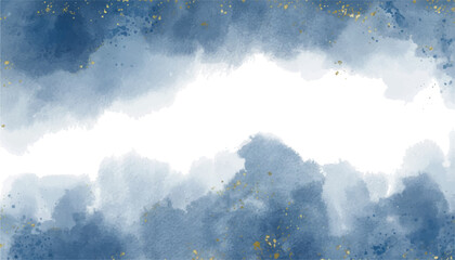 Modern abstract luxury pastel blue watercolor and gold brush stroke background for wedding, banner,...