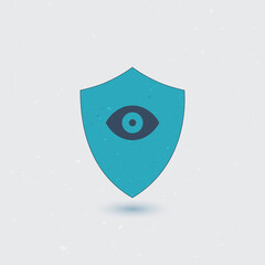 A blue shield with an eye on it, symbolizing protection and security