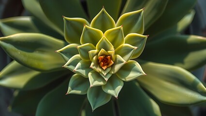 goral. A succulent plant with a central stem and eight plump leaves, top-down view. gardening catalogs, home-decor guides, designed for home decor and floral branding, used by performance marketers.