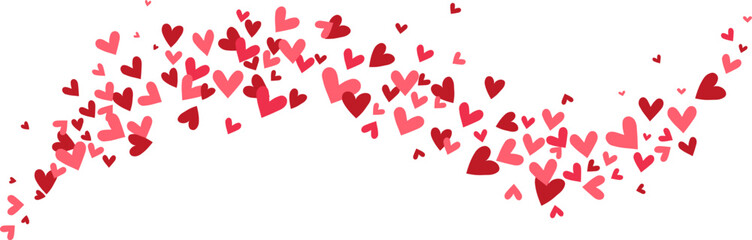 Heart Background, Love glitter for Valentine's day, Red, pink and rose hearts flying, frame or border for 14 February isolated on white