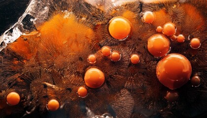 Frozen Bubbles In Ice Ice Texture Dark Orange Grunge Abstract