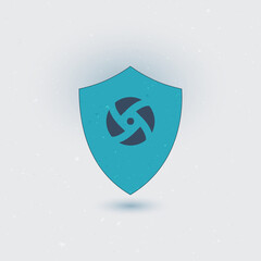 A teal shield with a camera shutter icon on a light gray background