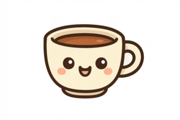 Cute happy coffee cup character smiling vector illustration