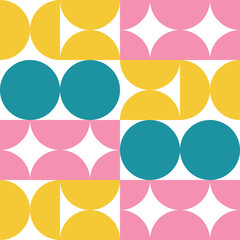 Fototapeta premium Beautiful geometric background. Figures of different shapes. Tribal form. Flowers. Geometric design. Creative textures. Colorful art. Modern graphic poster. Retro color. Vector illustration