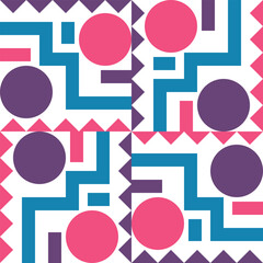 Fototapeta premium Beautiful geometric background. Figures of different shapes. Tribal form. Flowers. Geometric design. Creative textures. Colorful art. Modern graphic poster. Retro color. Vector illustration