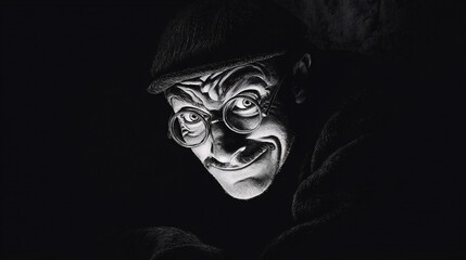 Sinister Vintage Criminal Portrait in Film Noir Illustration Style