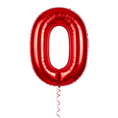 Vibrant Red Number 0 Shaped Helium Balloon for Birthdays, Valentine's Day, and Anniversaries &ndash; Isolated on Transparent Background; PNG