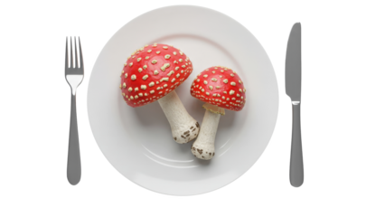 Poisonous mushrooms served on a white plate