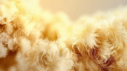 Soft abstract fluffy texture with flowing fibers in golden tones, macro background, cozy aesthetic