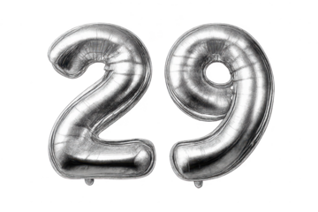 Silver Number 29 Balloons on a transparent background for Celebrations