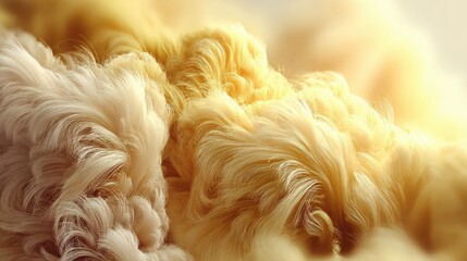 Soft abstract fluffy texture with flowing fibers in golden tones, macro background, cozy aesthetic