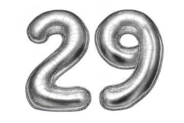 Silver Number 29 Balloon on transparent background birthday celebration