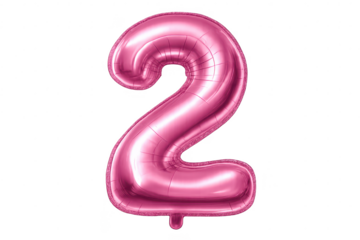 Shiny pink number two balloon isolated, transparent background image