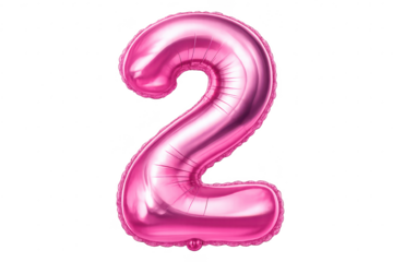 Pink Number Two Balloon on transparent background for your design.