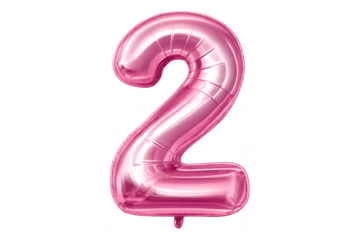 Pink number two balloon with transparent background, birthday decor