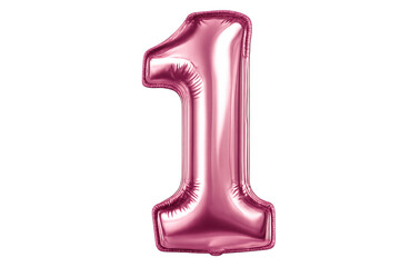 Pink number one balloon on a transparent background birthday party art.