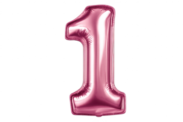 Pink number one balloon on a transparent background birthday party art.