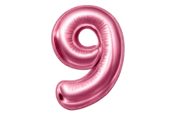 Shiny Rose Gold Number 9 Balloon on transparent background isolated
