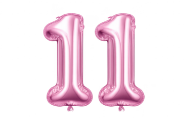 Pink Number Eleven Balloons on a transparent background for celebrations