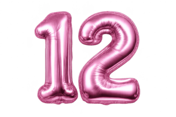 Pink Foil Balloon Number Twelve with transparent background element.