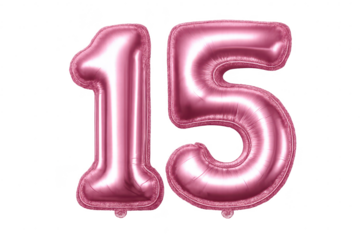 Number 15 Pink Foil Balloon on transparent background for Party Decor