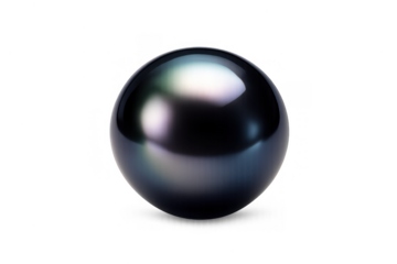 Black pearl, a rare tahitian gem, displaying a glossy, iridescent luster with a subtle nacre glow. Isolated on transparent background