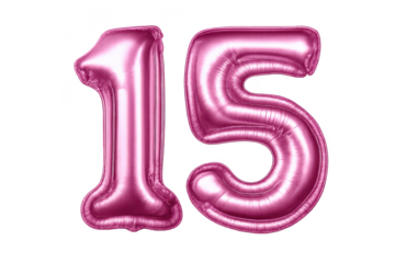 Pink number fifteen balloon with a transparent background image here.