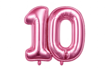 Pink Number 10 Foil Balloon on a transparent background for Design