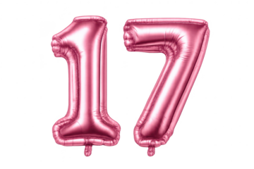 Seventeen number balloons in pink on a transparent background image
