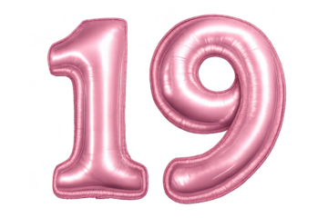 Rose Gold Number 19 Balloon on transparent background for Celebrations