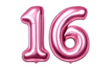 Pink Sixteen Balloons, Number 16 on transparent background celebration