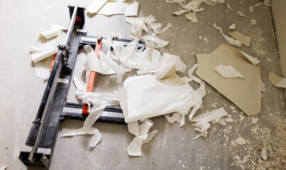 Work site with tools and debris from renovation project