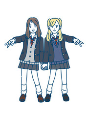 ピーズサインをする女子高生ギャルのイラスト