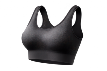 Black sports bra isolated on transparent background studio shot view