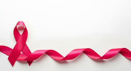 Satin pink ribbon flowing on white background for Breast Cancer Awareness 