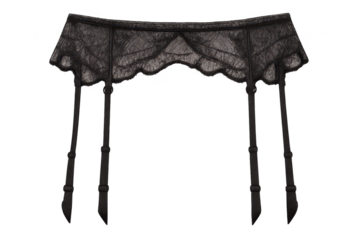 Black floral lace garter belt, isolated on transparent background image.