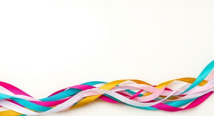 Multi-colored awareness ribbons blurred background with large white copy space